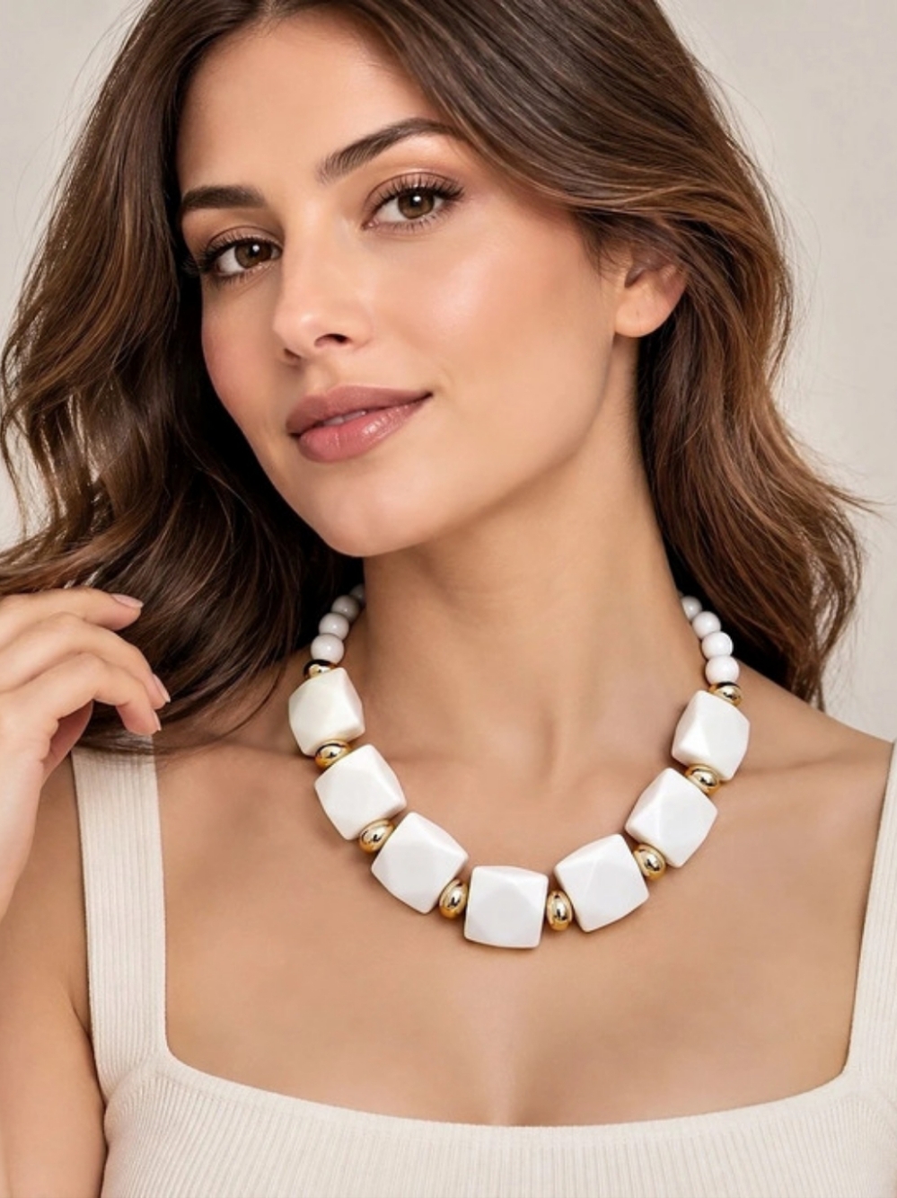 White Statement Bead Necklace Like New